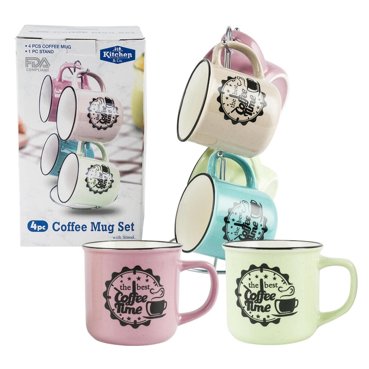 4pc Enamel Mug W/ Sesame Glaze- 11oz